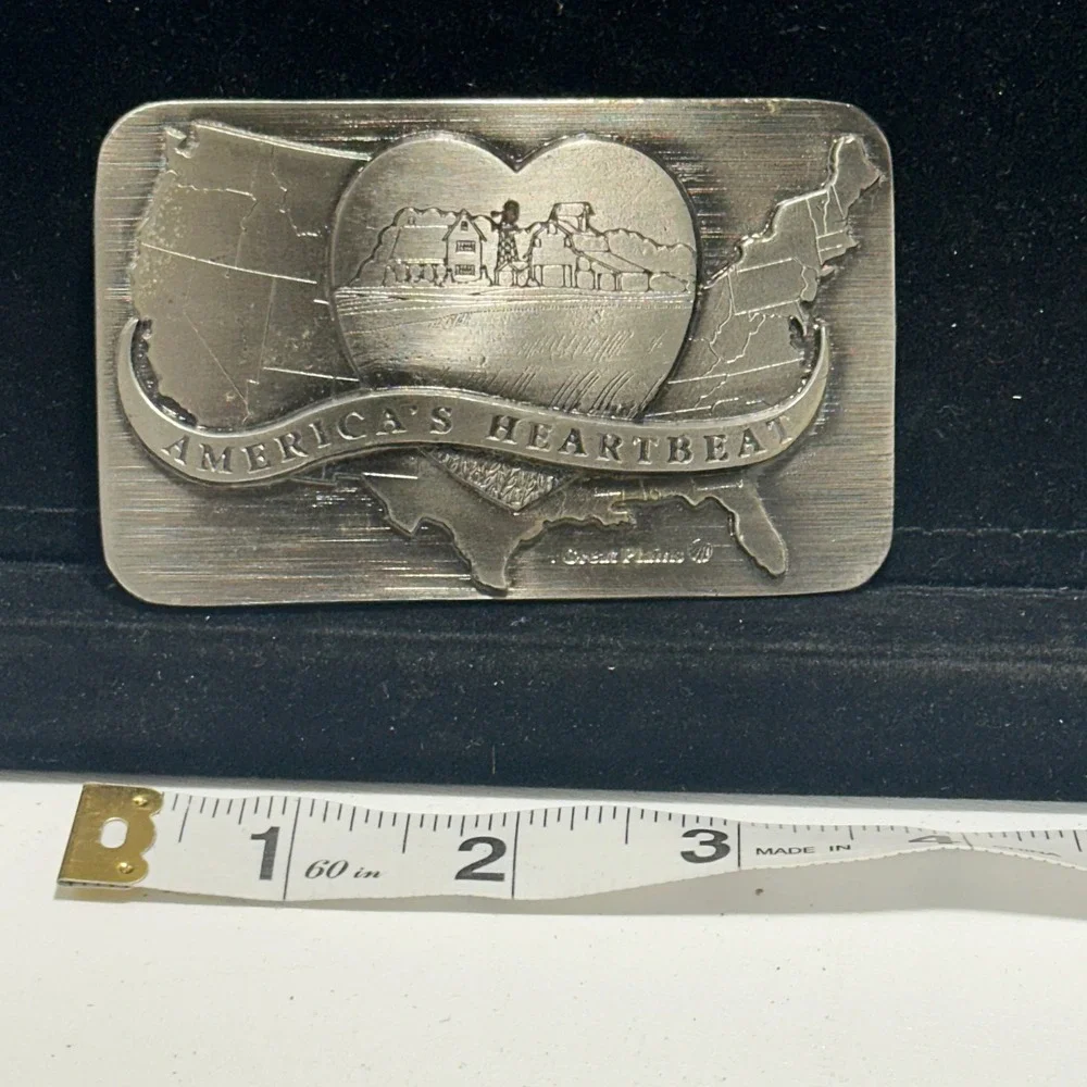 Vintage Great Plains Americas Heartbeat Farm Equipment Advertising Belt Buckle